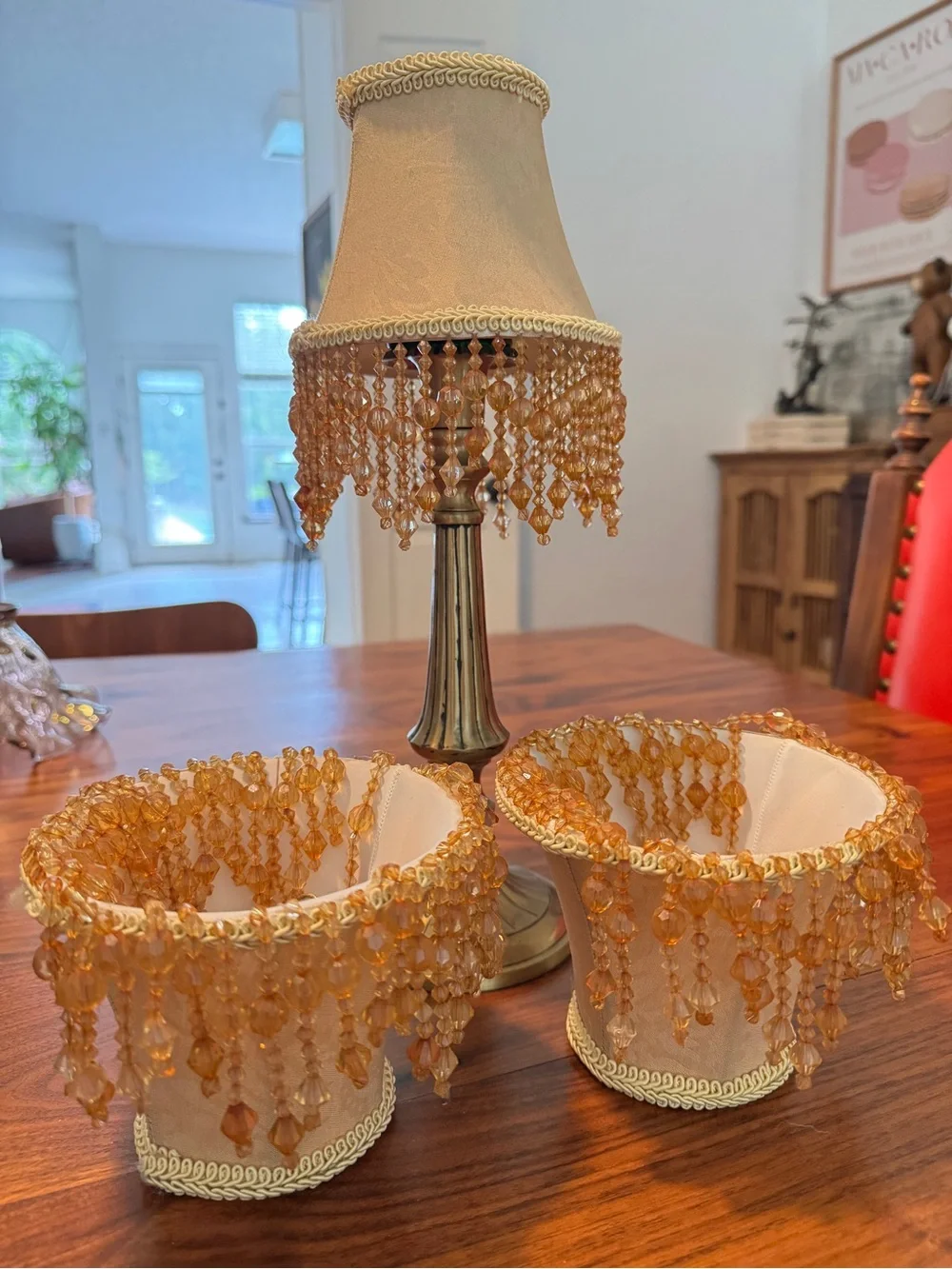 Vintage-Inspired Amber Beaded Lamp Shade